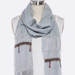Fringe Tassel Large Oblong Scarf - GREY